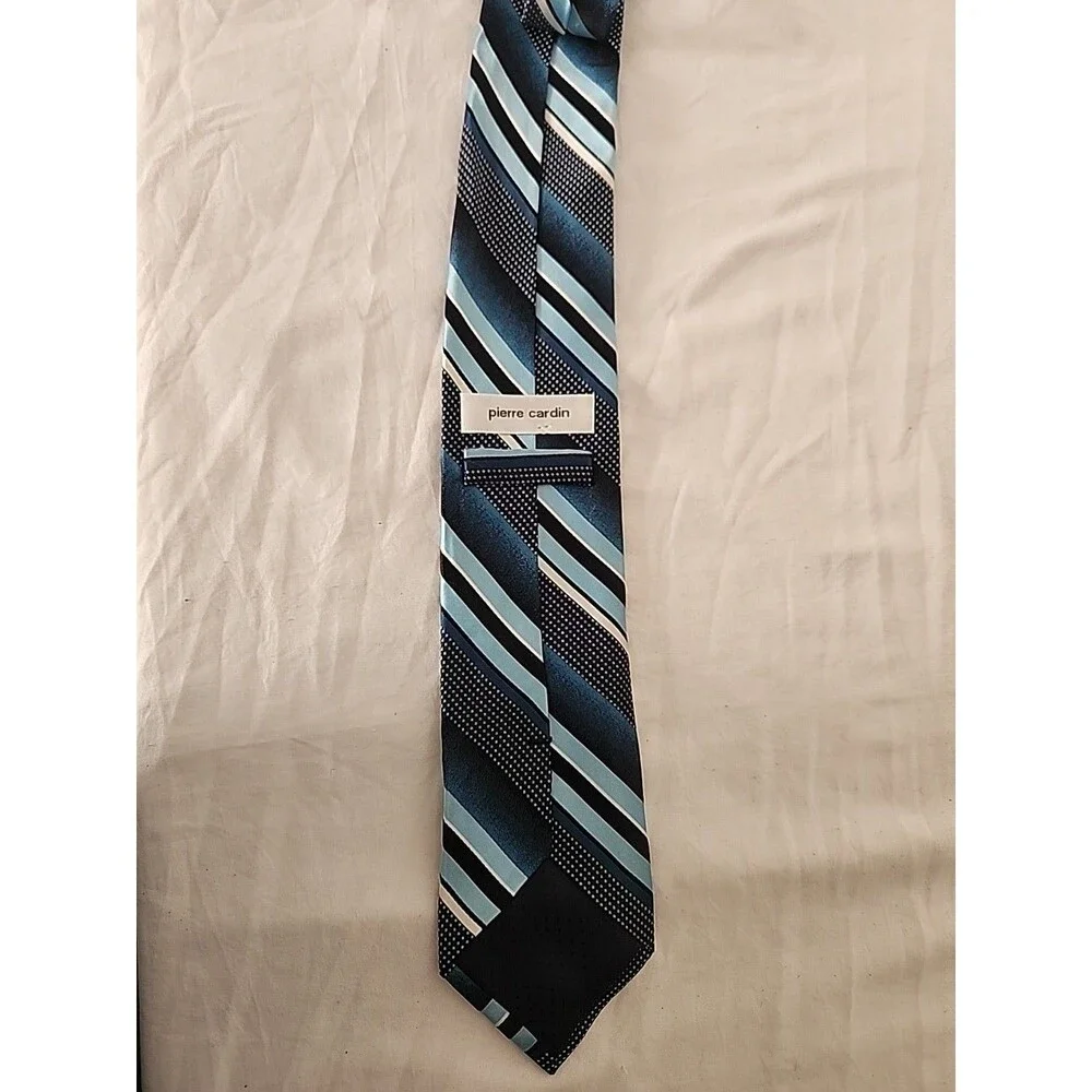 Pierre Cardin Blue Striped 100% Silk Necktie